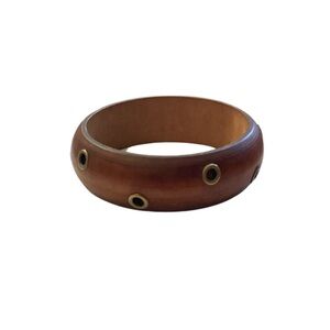 Pre-Loved Wooden Bangle w/Bronze-Colored Grommets- Blend of Nature & Elegance